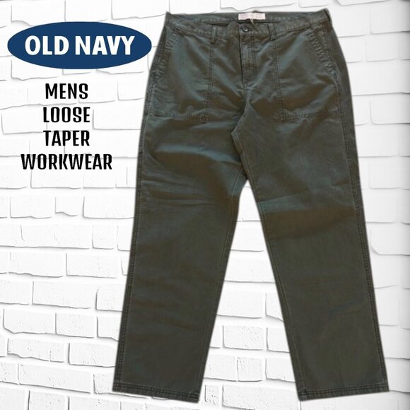 Men's Workwear Loose Taper Pants GREEN - New Without Tags - Picture 1 of 6